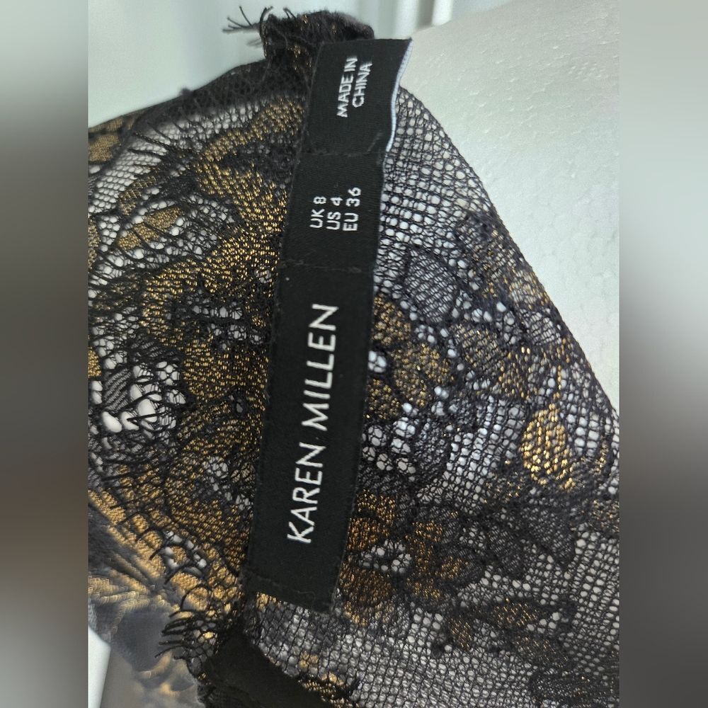 Karen Millen Black & Gold Lace Panel Pencil Dress - Size 4 - Picture 11 of 12